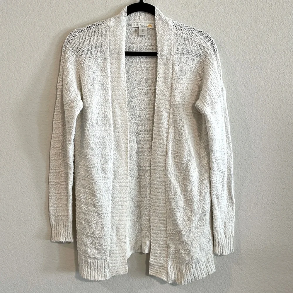 C&C California Women's Cardigan Sweater Small White Knit Open Front Longline